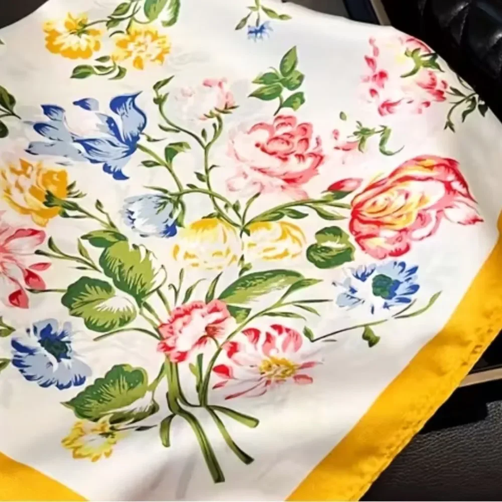Floral scarf yellow border